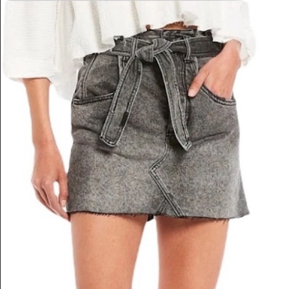 NWT Free People East of Eden Tie Waist Denim Skirt Washed Black Size 26 - Picture 1 of 13